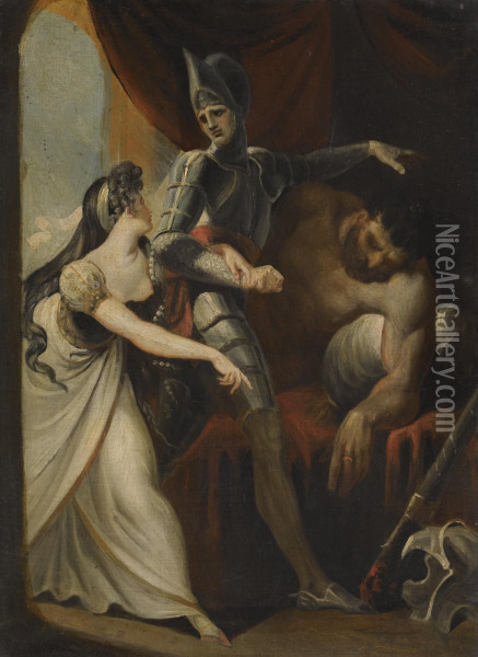 Huon Rescuing Angela From The Giant Angulaffer, From Wieland's Oberon Oil Painting - Johann Henry Fuseli