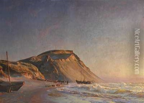 Lonstrup Strand. Solnedgang Oil Painting - Christian Ferdinand Andreas Molsted