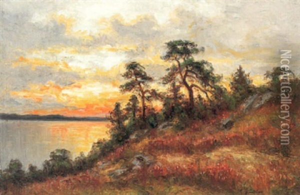 Insjolandskap Oil Painting - Johan Severin Nilsson