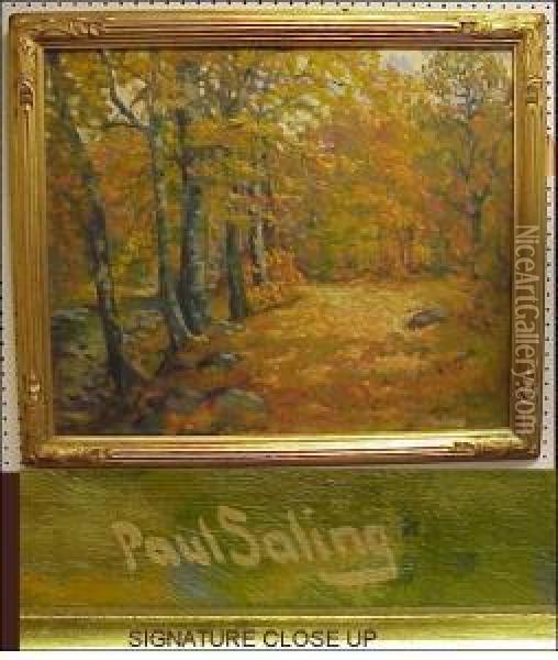 Autumnal Landscapewith Trees Lining Pathway Oil Painting - Paul Saling