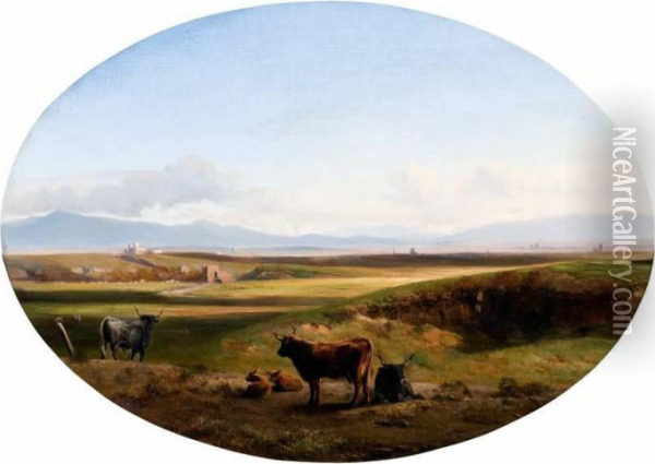 Landschap Met Rustende Herder En Geiten, In De Verte Ruines Oil Painting - William Turner