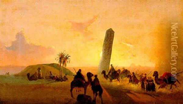 Carovana Nel Deserto Fra Alessandria Ed Il Cairo Oil Painting - Ippolito Caffi