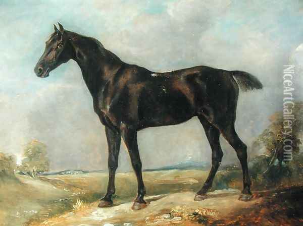 Golding Constable's Black Riding-Horse, c.1805-10 Oil Painting - John Constable