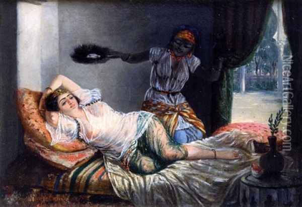 L'odalisque (+ Musiciennes Au Harem; 1836; Pair) Oil Painting - Emmanuel Joseph Lauret
