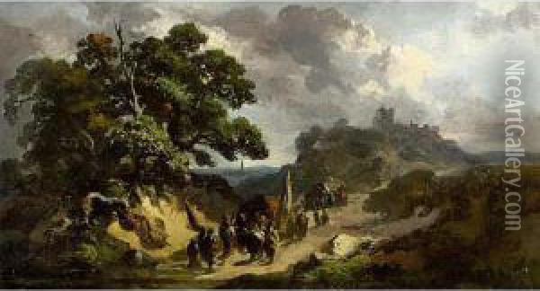 Travellers In A Landscape Oil Painting - Dirk Tavenraat
