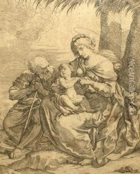 Theholy Family; Etching, 34x25cm. Provenance: Property Of A Deceasedestate Oil Painting - Alessandro Badiale
