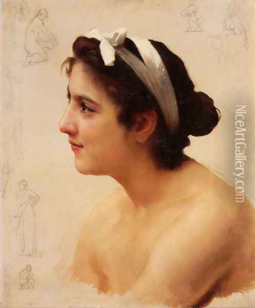 Étude d'une femme, pour Offrande à l'Amour (Study of a woman, for Offering to Love) Oil Painting - William-Adolphe Bouguereau