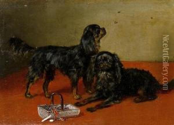 Black And Tan Cavalier King Charles Spaniels Oil Painting - Julius von Blaas