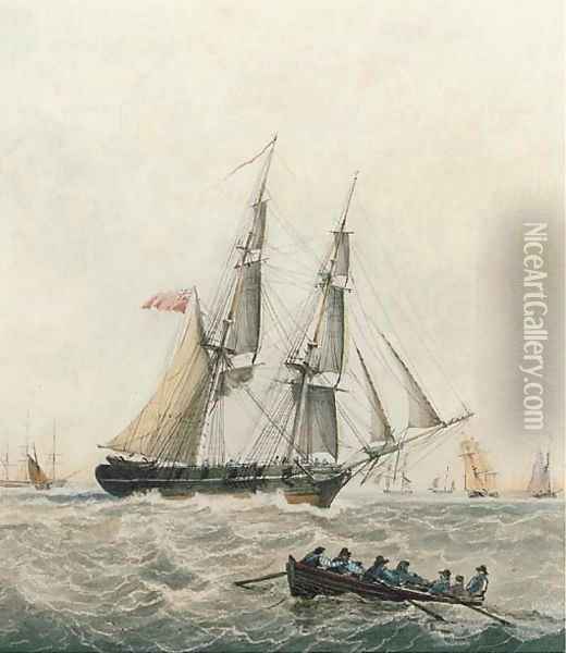 A brig running up the Channel Oil Painting - Robert Cleveley