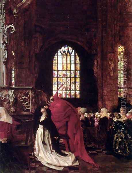 The Cathedral Scene from 'Faust': Margaret tormented by the Evil Spirit Oil Painting - Frank Cadogan Cowper