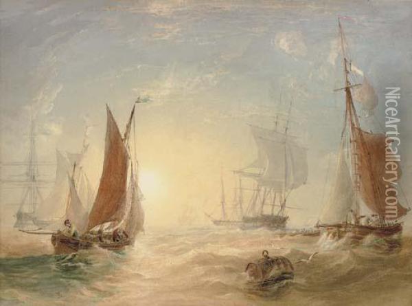 Crowded Waters At Dusk Oil Painting - Anthony Vandyke Copley Fielding
