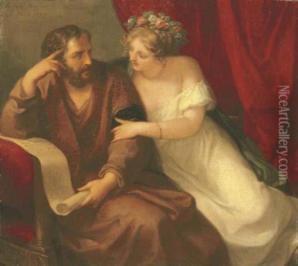 Phryne Seducing The Philosopher Zenokrates Oil Painting - Angelica Kauffmann