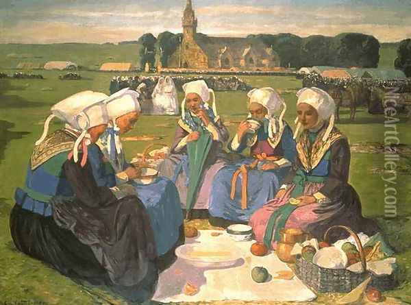 Femmes de Plougastel au Pardon de Sainte-Anne-La-Palud, 1903 Oil Painting - Charles Cottet