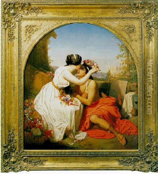 Der Maler Pausias Und Das Blumenmaedchen Glykere Oil Painting - Egide Godfried Guffens