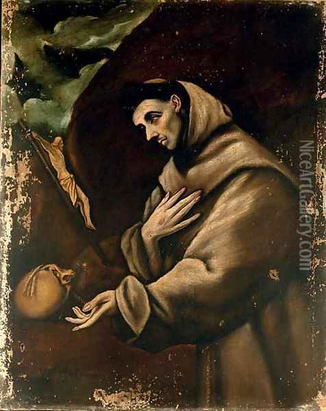 Saint Francis in prayer Oil Painting - El Greco (Domenikos Theotokopoulos)
