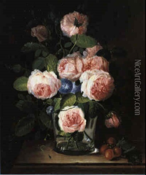 Rosen In Glasvase Oil Painting - Heinrich Hermann