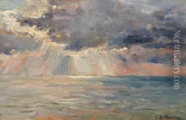 Marine With Sun Behind The Clouds Oil Painting - Adrien Le Mayeur De Merpres