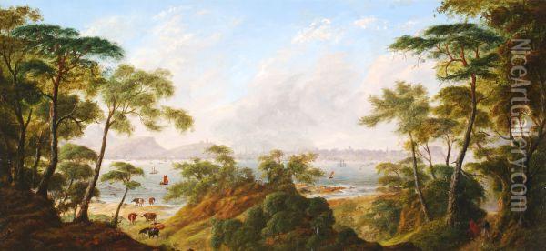 View Of Edinburgh From The Fife Coast Oil Painting - H.E.S. Carr