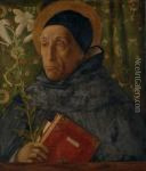 Painting After Bellini, Depicting Fra Teodoro Da Urbino As Saint Dominic Oil Painting - Edward Atkinson Hornel