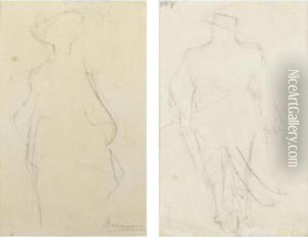 Figura Femminile (recto) Uomo Con Cappello A Larghe Tese (verso) Oil Painting - Umberto Boccioni