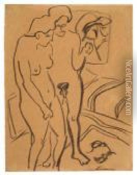 Nacktes Paar Imatelier Oil Painting - Ernst Ludwig Kirchner