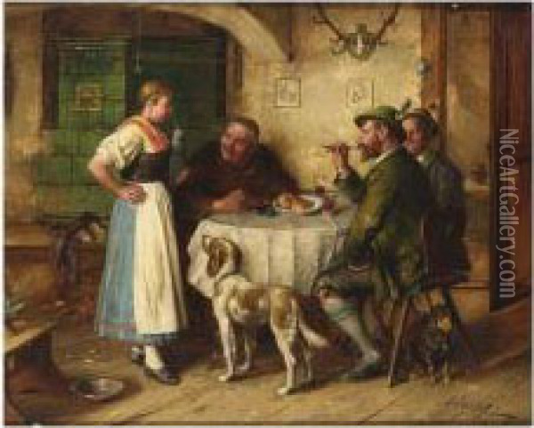 Tyrolean Dinner Oil Painting - Johann Adalbert Heine