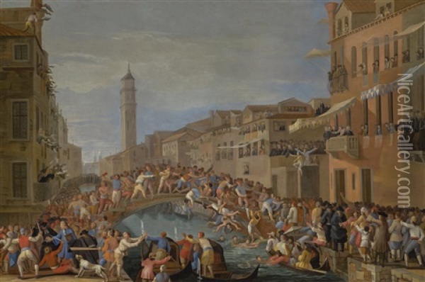 Venice, A View Of The Ponte Dei Pugni Oil Painting - Johann Richter