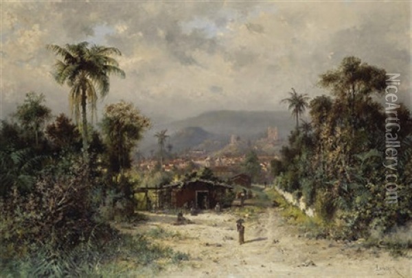 La Montagne De L'or Noire - Ouro Preto, Bresil Oil Painting - Henri Langerock