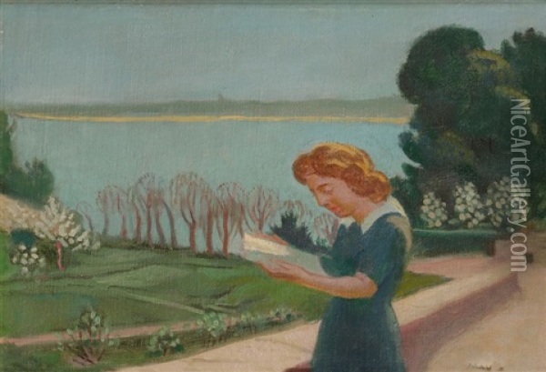 Femme Lisant Au Bord D'un Lac Oil Painting - Maurice Denis