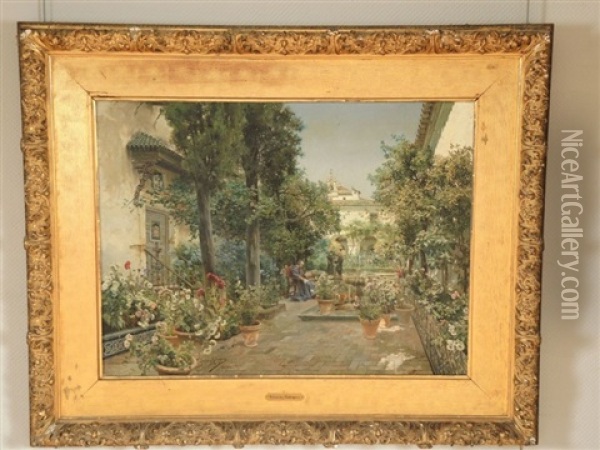 Les Jardins De L'eveche A Seville Oil Painting - Manuel Garcia y Rodriguez