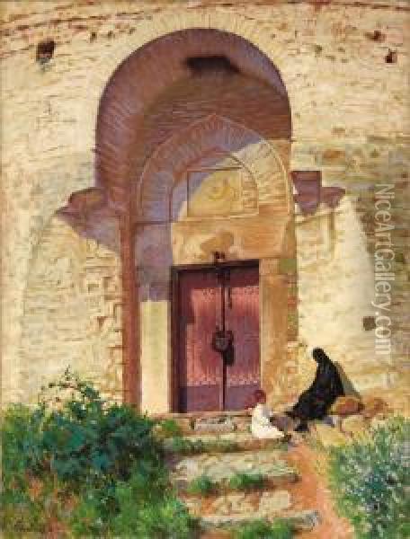 Entrance To The Mosque Oil Painting - Panos Terlemezian