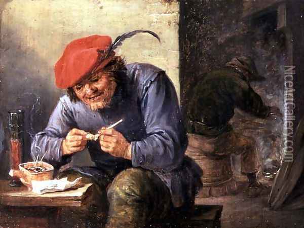 Seated Peasant Filling a Pipe Oil Painting - David The Younger Teniers