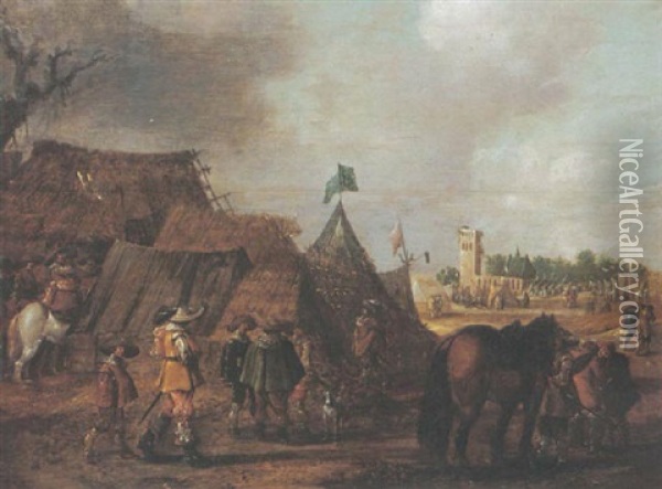 A Military Encampment Oil Painting - Palamedes Palamedesz the Elder