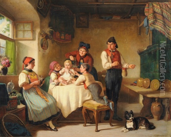 Familie In Der Stube Oil Painting - Kaspar Kaltenmoser