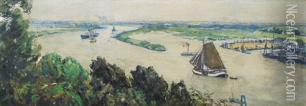 Course Of The Elbe Oil Painting - Ulrich Huebner