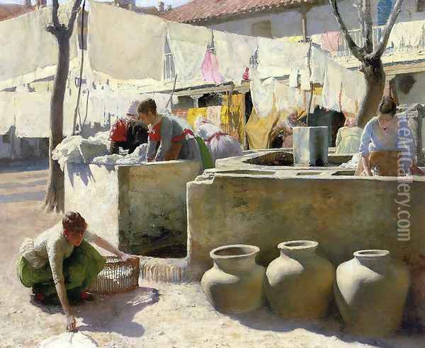 Washerwomen, Seville Oil Painting - Charles Frederick Ulrich