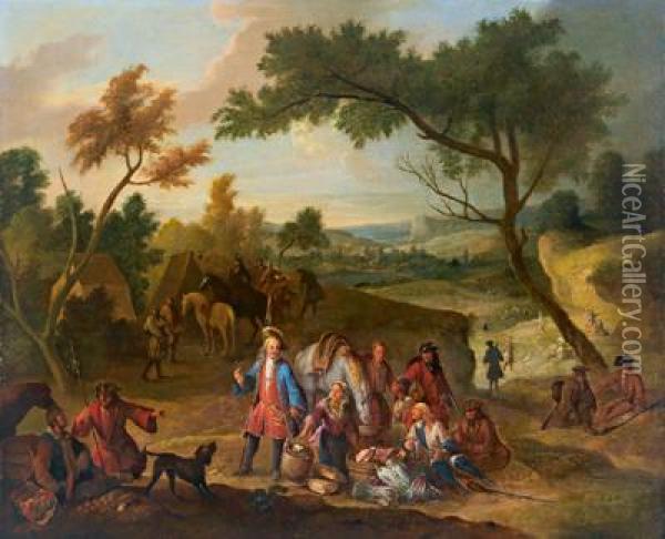 Un Accampamento Con Cavalieri In Sosta Oil Painting - Jan Peeter Verdussen