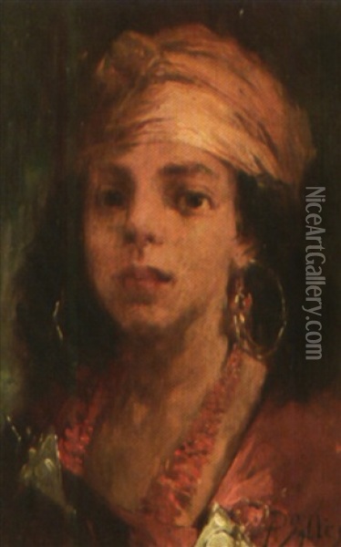 Jeune Biskra (+jeune Femme De Biskra; Pair) Oil Painting - Pierre Vales