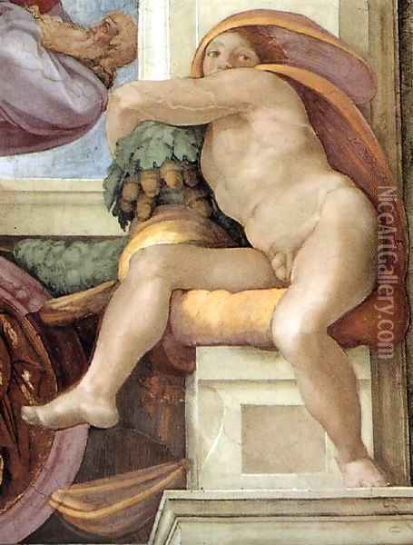 Ignudo Oil Painting - Michelangelo Buonarroti
