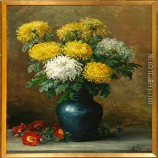 Still Life Withchrysanthemum In A Vase Oil Painting - Emmy Marie Caroline Thornam