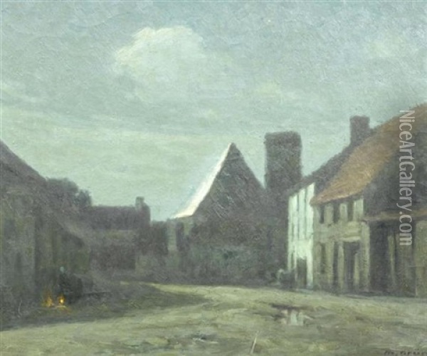Dorfstrasse Im Mondlicht Oil Painting - Maurice Grun