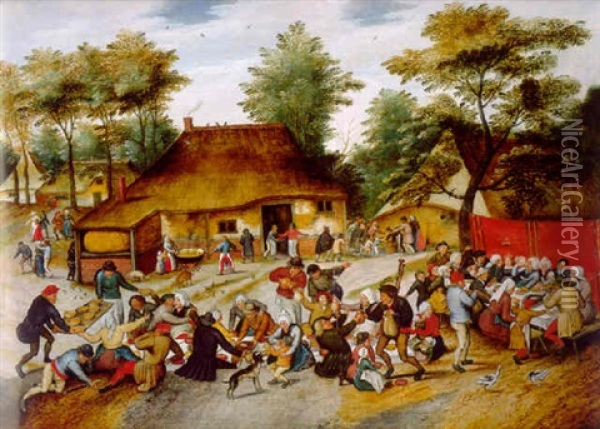 A Wedding Feast In A Village Oil Painting - Pieter Brueghel the Younger