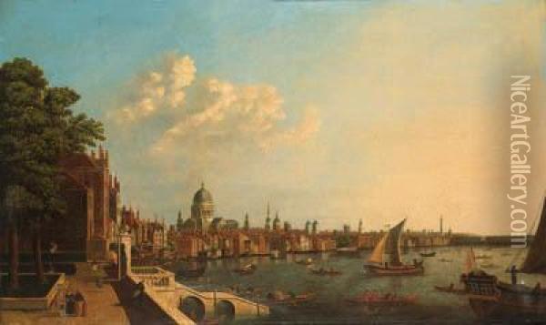 Views From The Terrace Of Somerset House Oil Painting - (Giovanni Antonio Canal) Canaletto