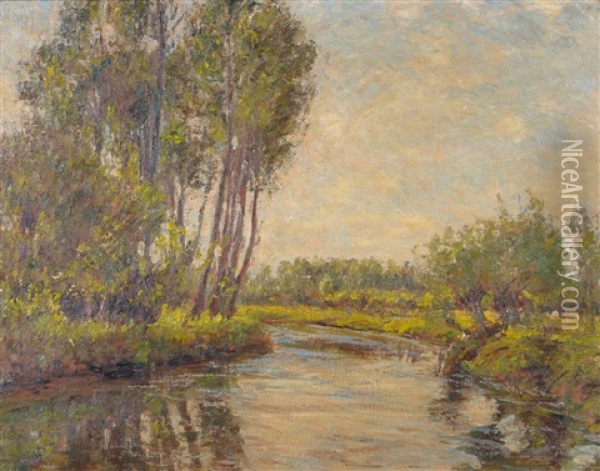 Summer River Landscape Oil Painting - James Charles