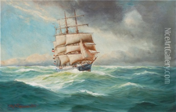 Three-master On The High Sea Oil Painting - Alfred Serenius Jensen