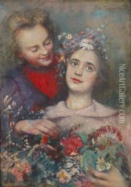 Dziewczyna Z Kwiatami Oil Painting - Leopold Pilichowski
