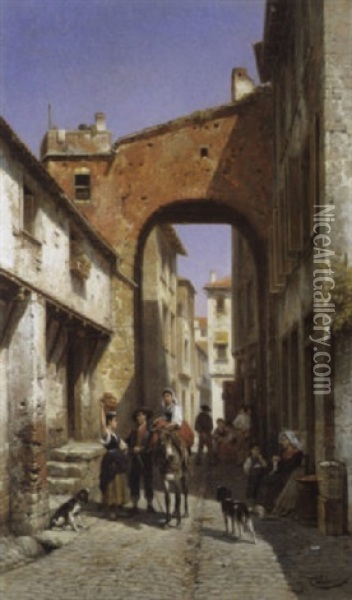 Rue A Monterosso (italie) Oil Painting - Jacques Francois Carabain