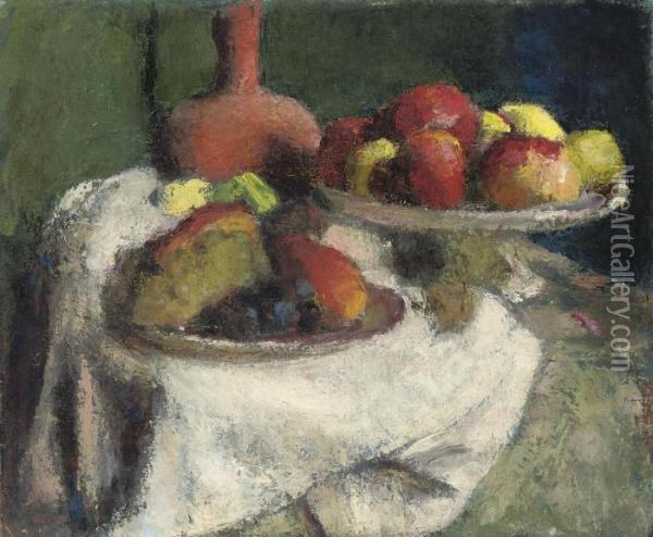 Still Life With Fruit On A White Cloth Oil Painting - Roderic O'Conor