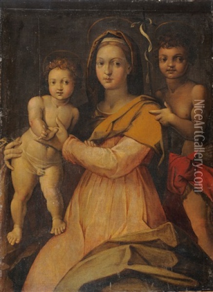 Madonna And The Infant Christ With St. John The Baptist Oil Painting - Andrea Del Sarto
