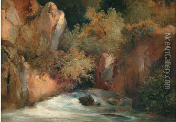 Torrent Avec Des Rochers, Les Gorges De La Cere, Cantal Oil Painting - Jean-Charles Joseph Remond